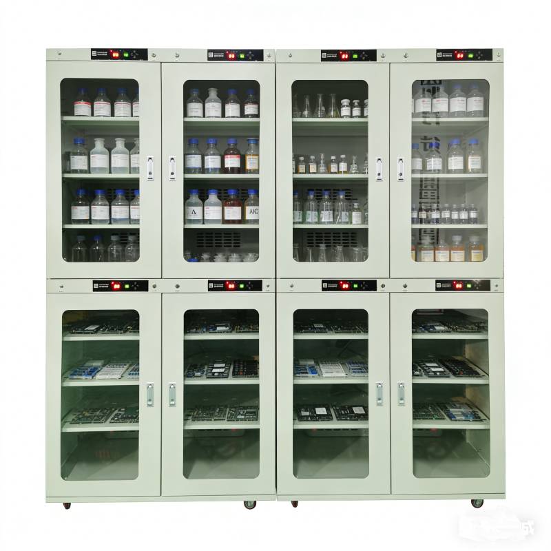 ② 电子防潮柜存放特殊化学药品、精密电子组件、BG、A、IC 芯片等防潮产品的图片。.jpg